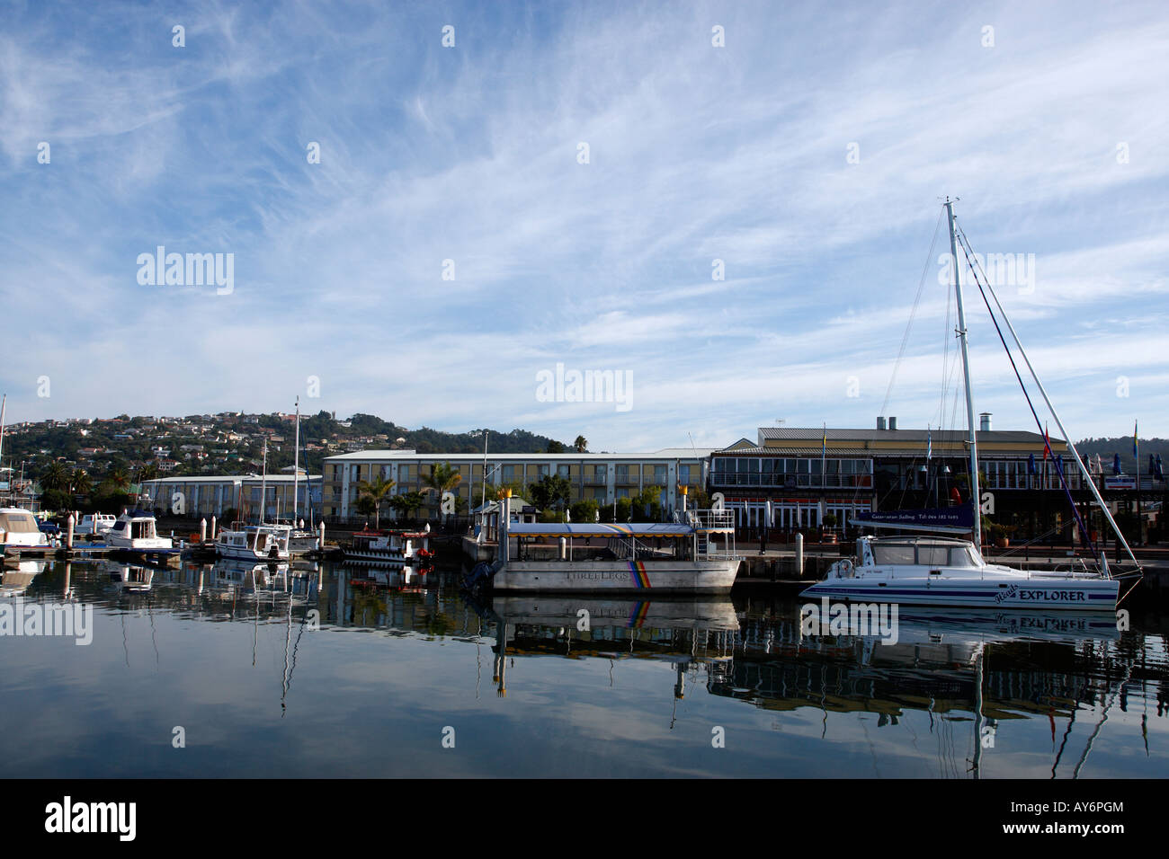 overlooking the waterfront and lagoon at knysna quays knysna garden route western cape province south africa Stock Photo