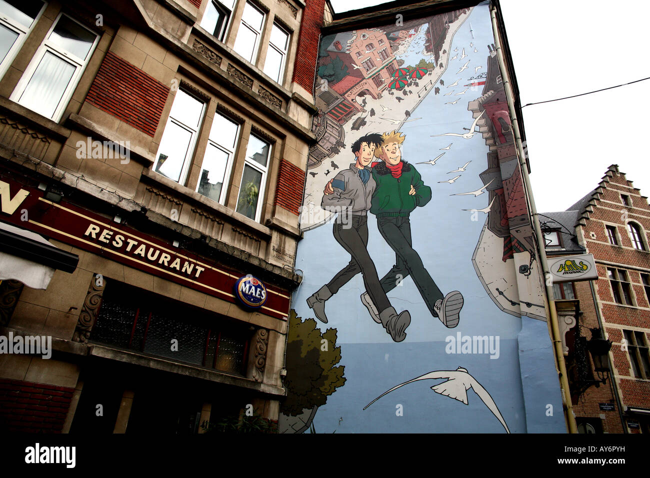 Comic strip mural on building in Brussels Stock Photo Alamy