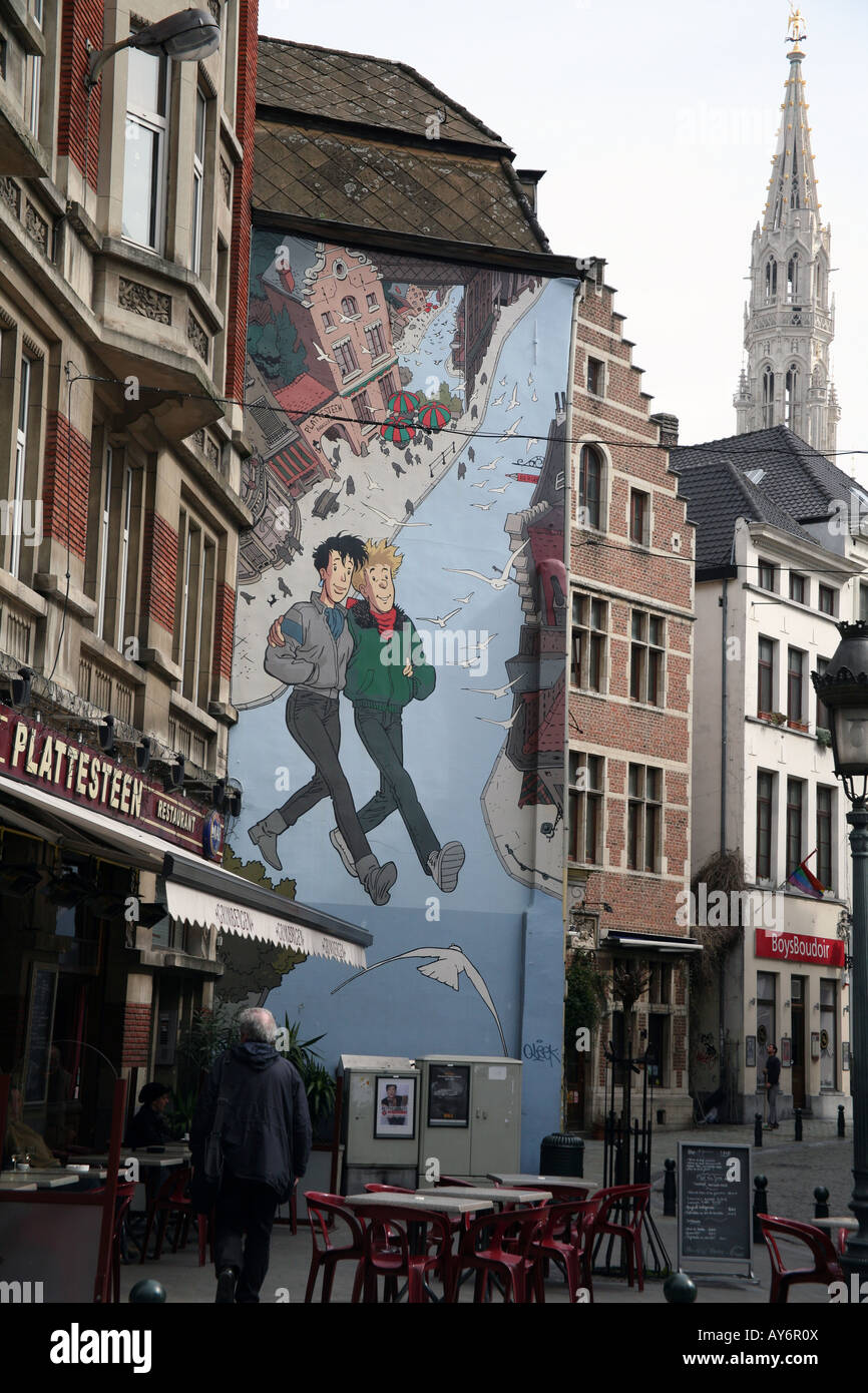 Comic strip mural on Brussels building Stock Photo Alamy