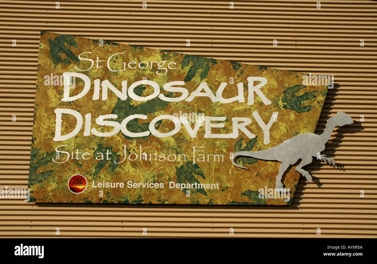 UTAH St George Dinosaur Discovery at Johnson Farm sign Stock Photo