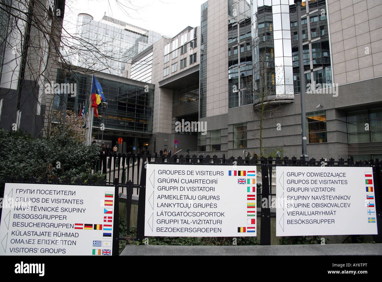 Signs for visitors at European Parliament in Brussels Stock Photo - Alamy