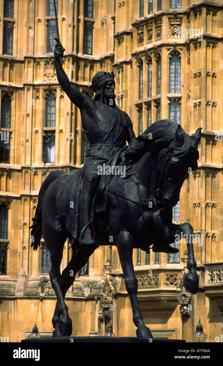 Statue of Richard the Lionheart Parliament London Stock Photo