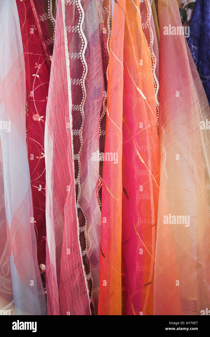 Textiles Hanging in Street Market Stock Photo - Alamy