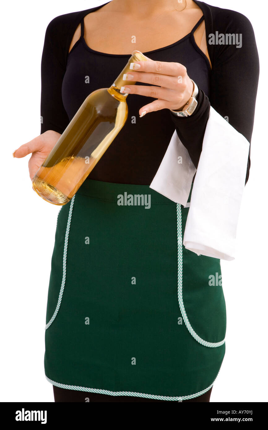 Waitress Serving Wine Stock Photo