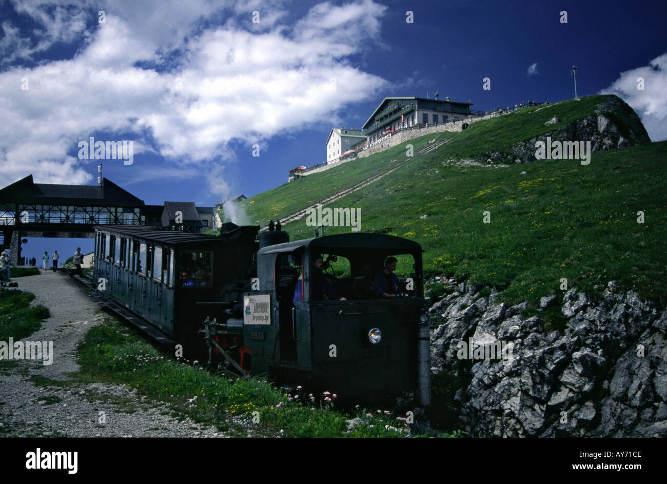 Steam Train at the top of Schafberg Mountain St Wolfgang Austria Stock Photo