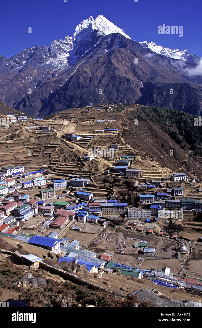 The Himalayan village of Namche Bazar in the Everest region of Nepal
