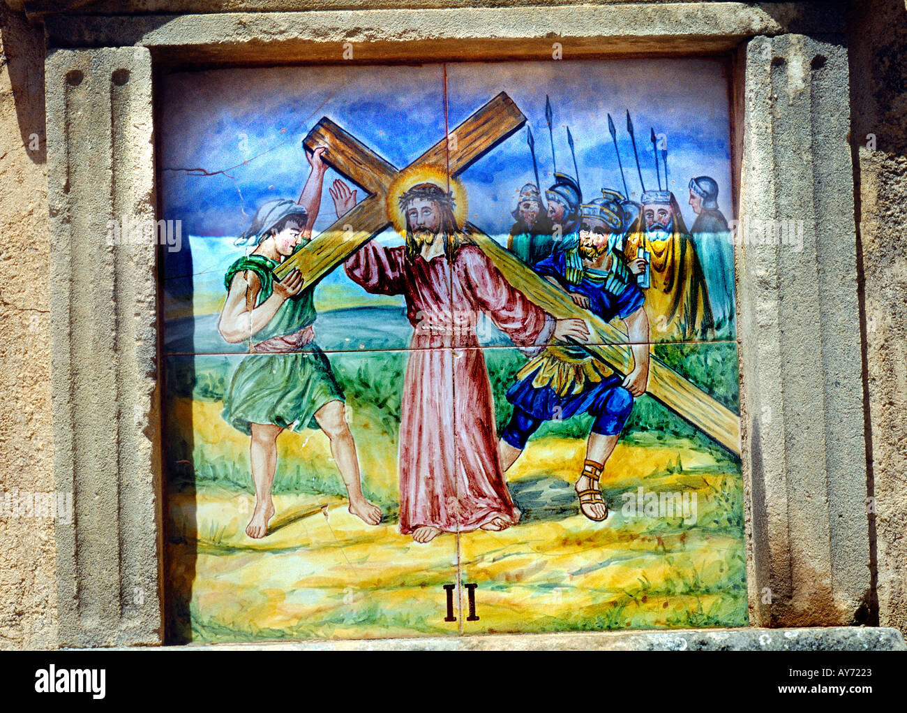 Majorca Spain Deia Stations Of The Cross Jesus Carrying Cross Stock Photo