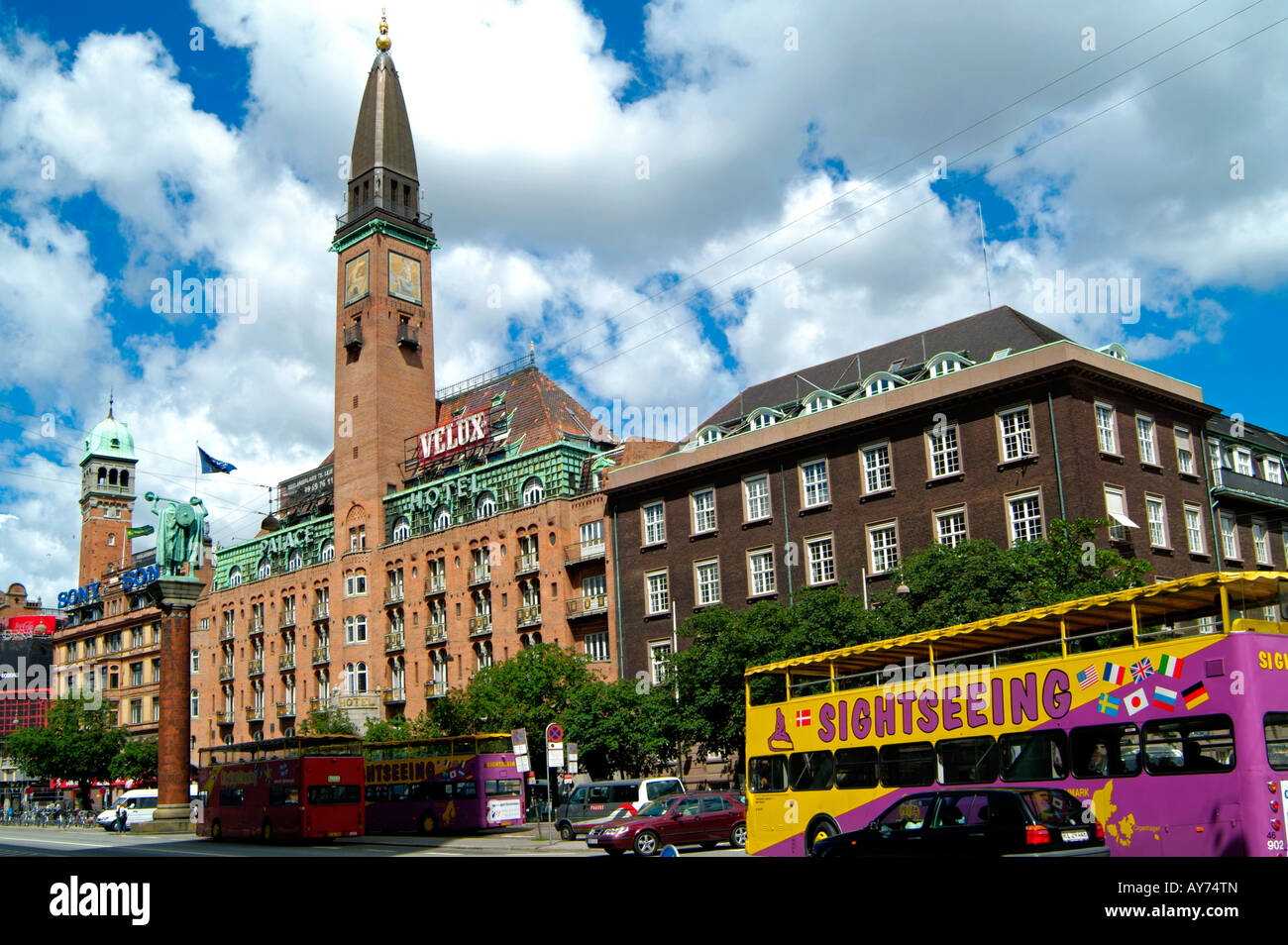 Copenhagen city center.View from the City Hall square.Radhuspladsen.Denmark Stock Photo
