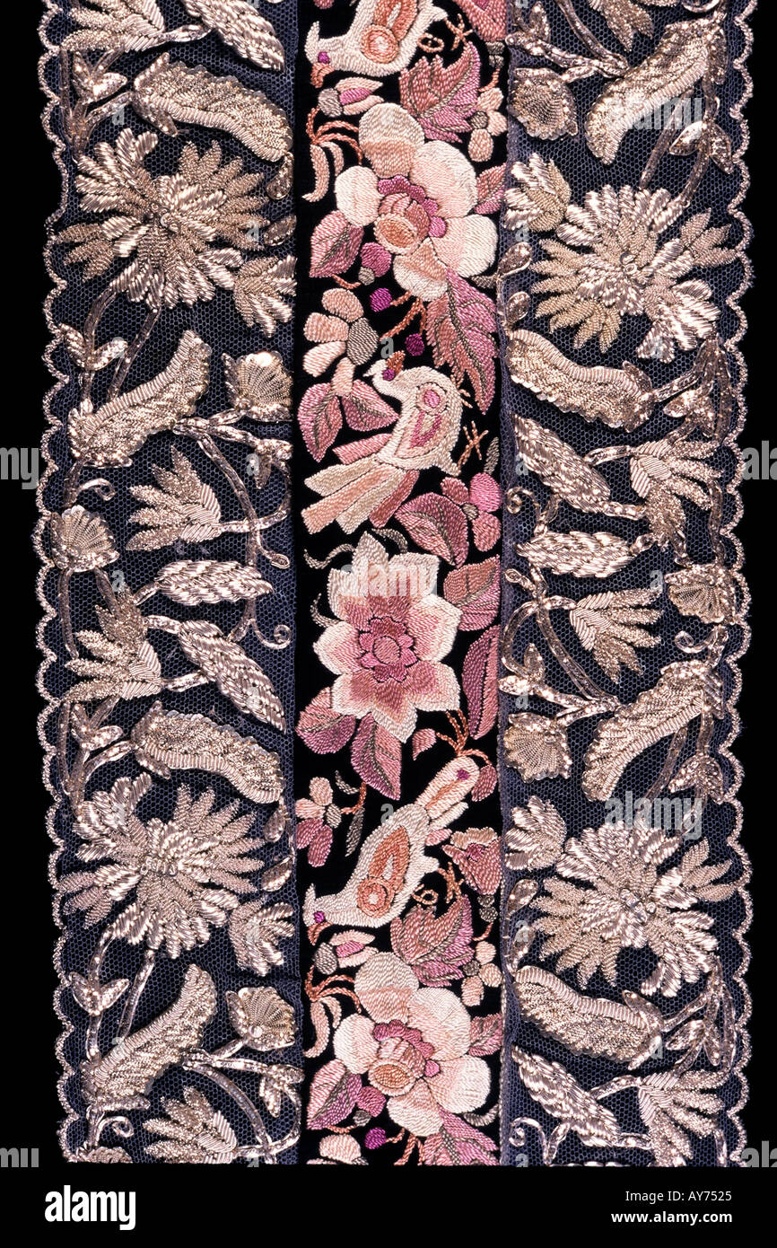 Zoroastrian Parsi Gara sari handmade embroidery of birds and flowers India Stock Photo