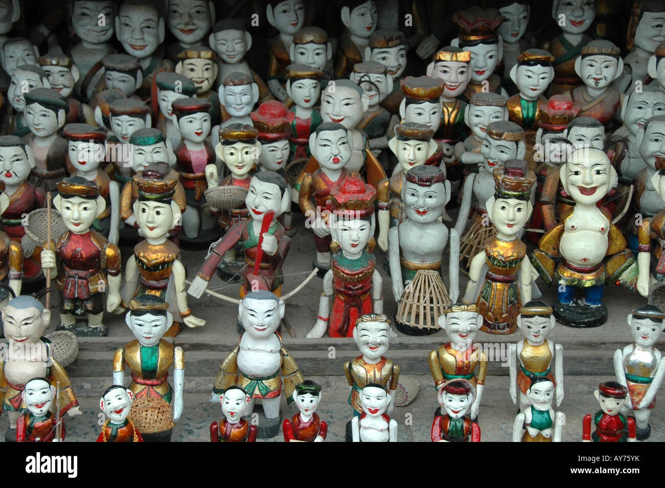 Water puppets for sale at a stall in the grounds of The Temple of Literature, Hanoi, Vietnam. Stock Photo