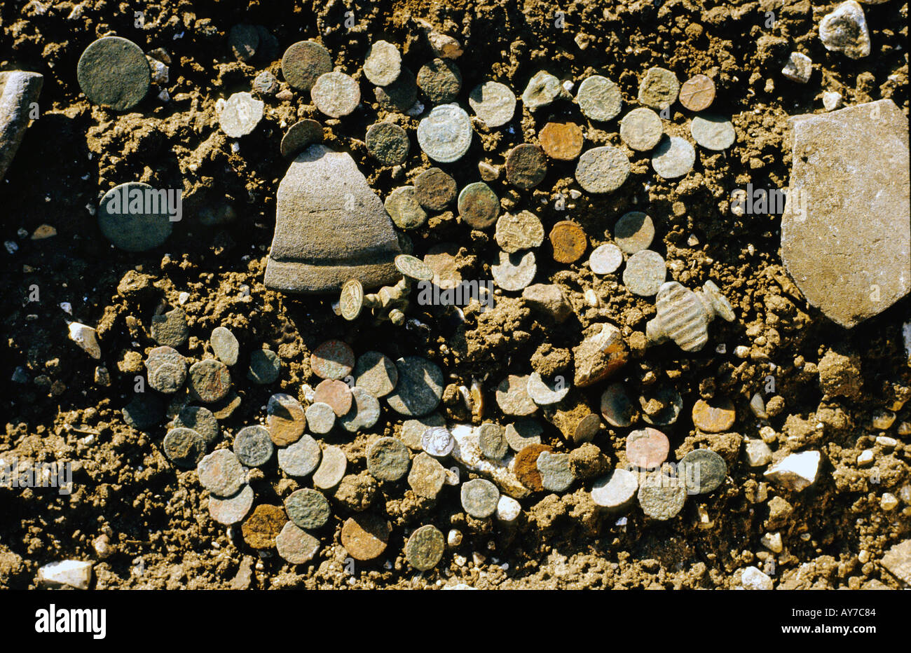 Metal detector finds from a roman site in UK Stock Photo