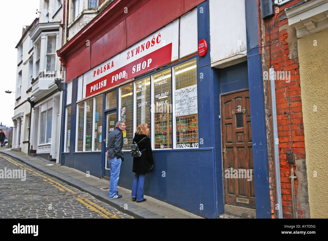 Polish food shop just off the main street in Scarborough. Stock Photo