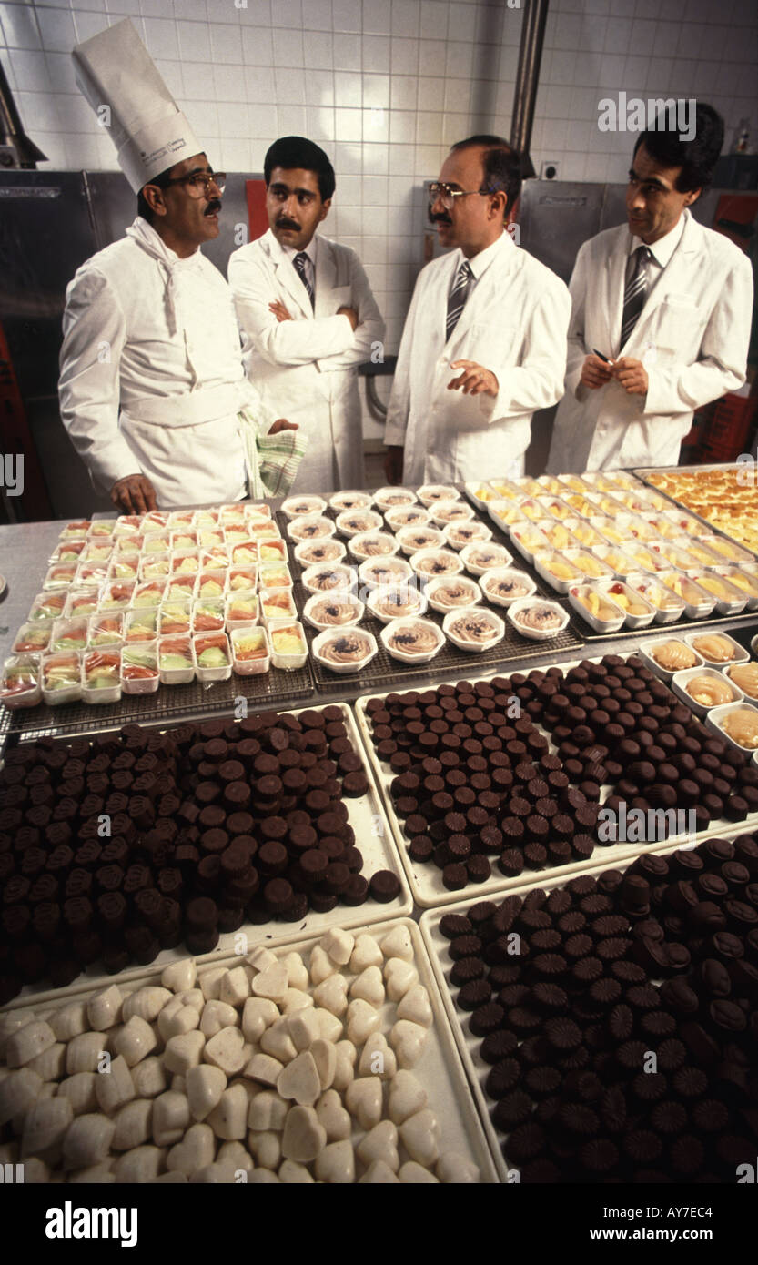 Chocolate and other desserts preparation at catering unit of Royal