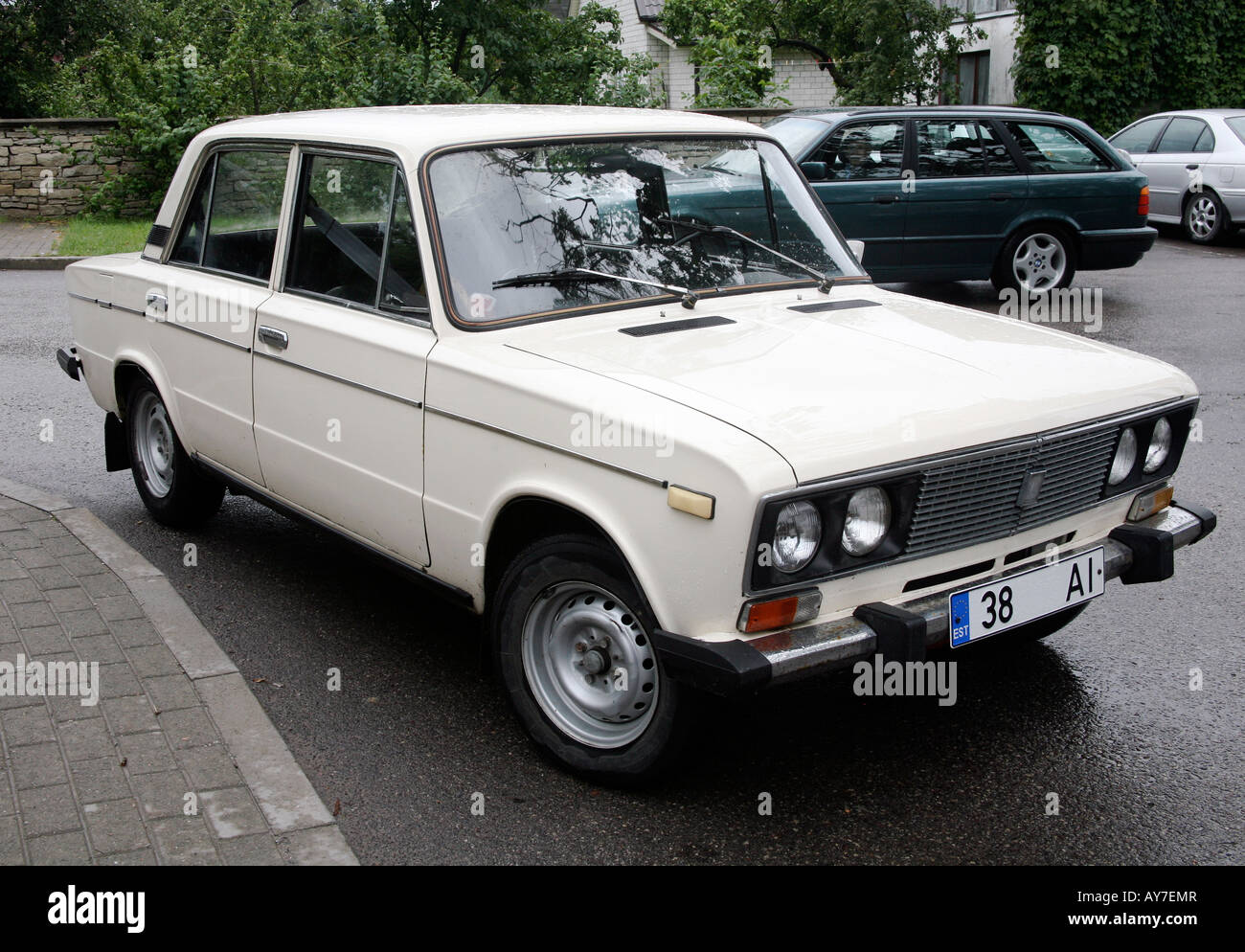Russian car Lada seen on a rainy day on the street Stock Photo