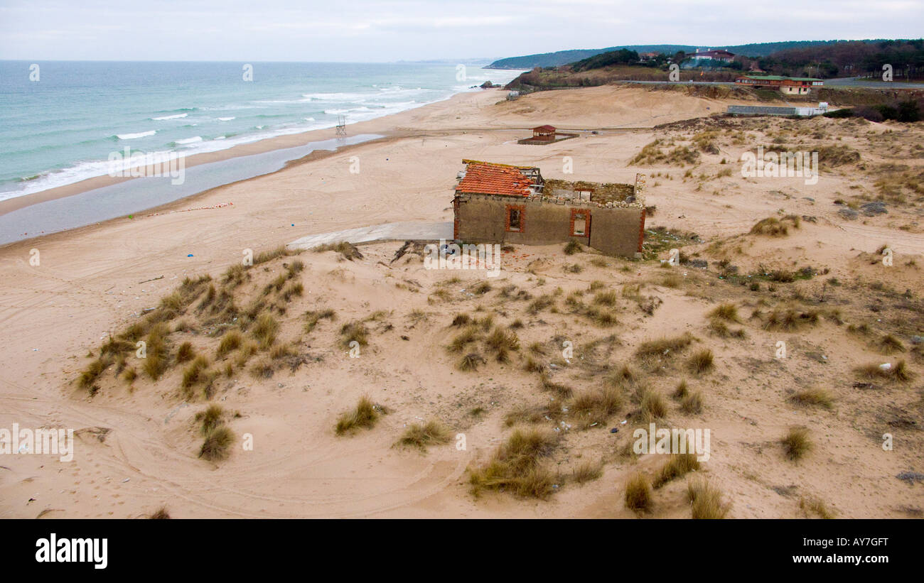 Hut on the beach aerial Sile Black Sea coast of Istanbul Turkey Stock Photo