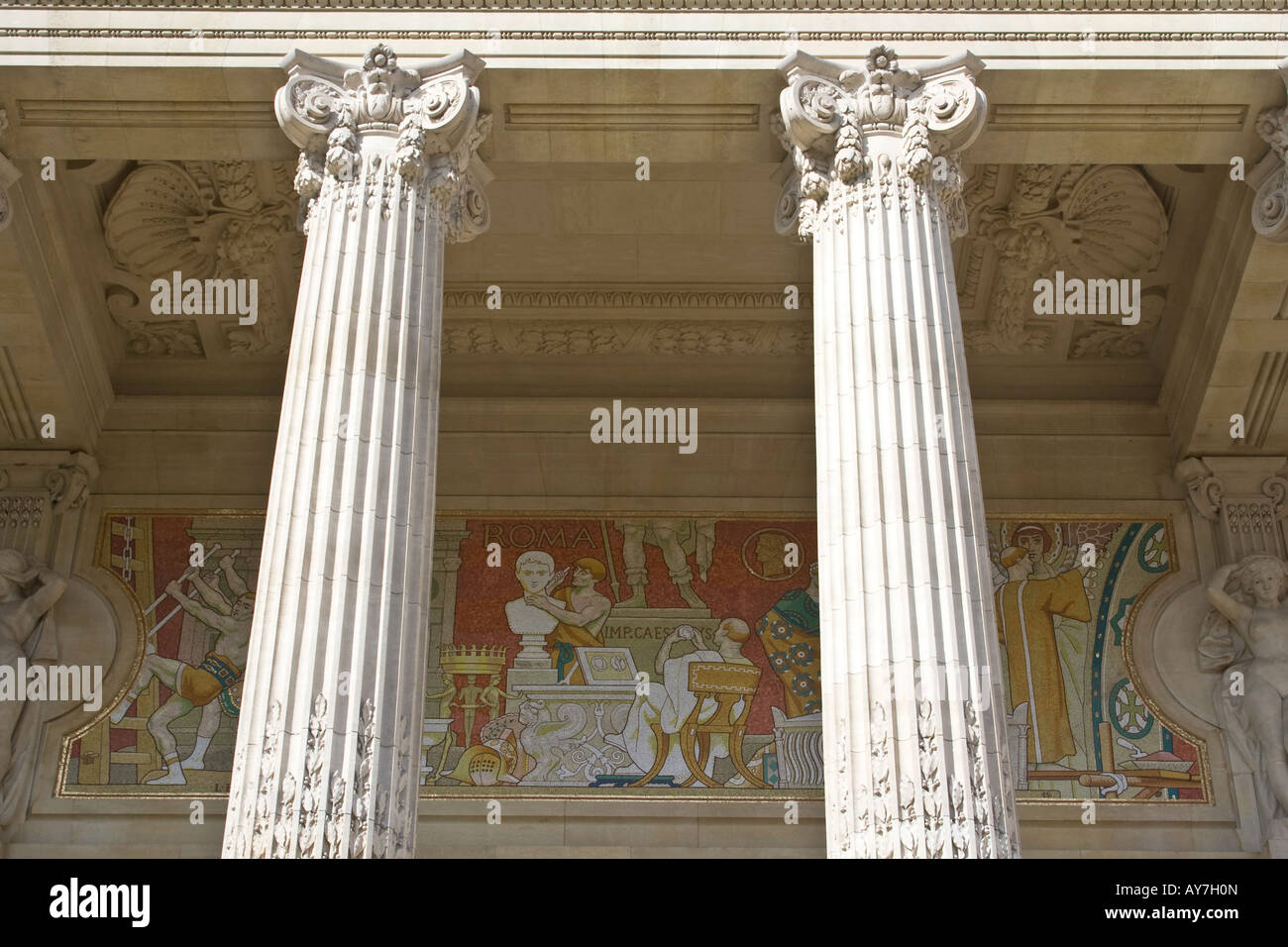 A mosaic which runs along the facade of the Grand Palais shows the different steps in the history of art. Stock Photo