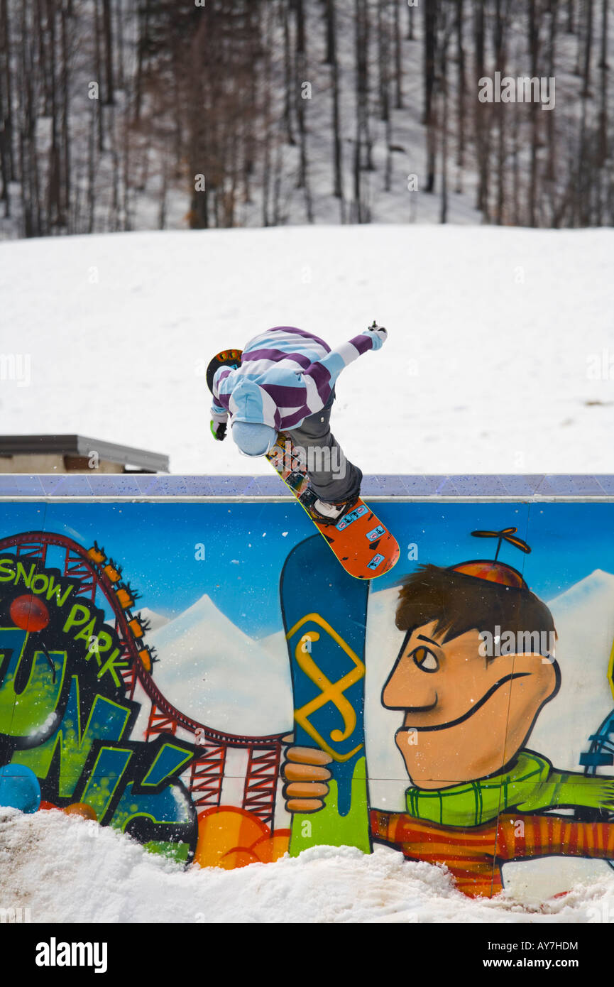 Snowboarder jump Stock Photo