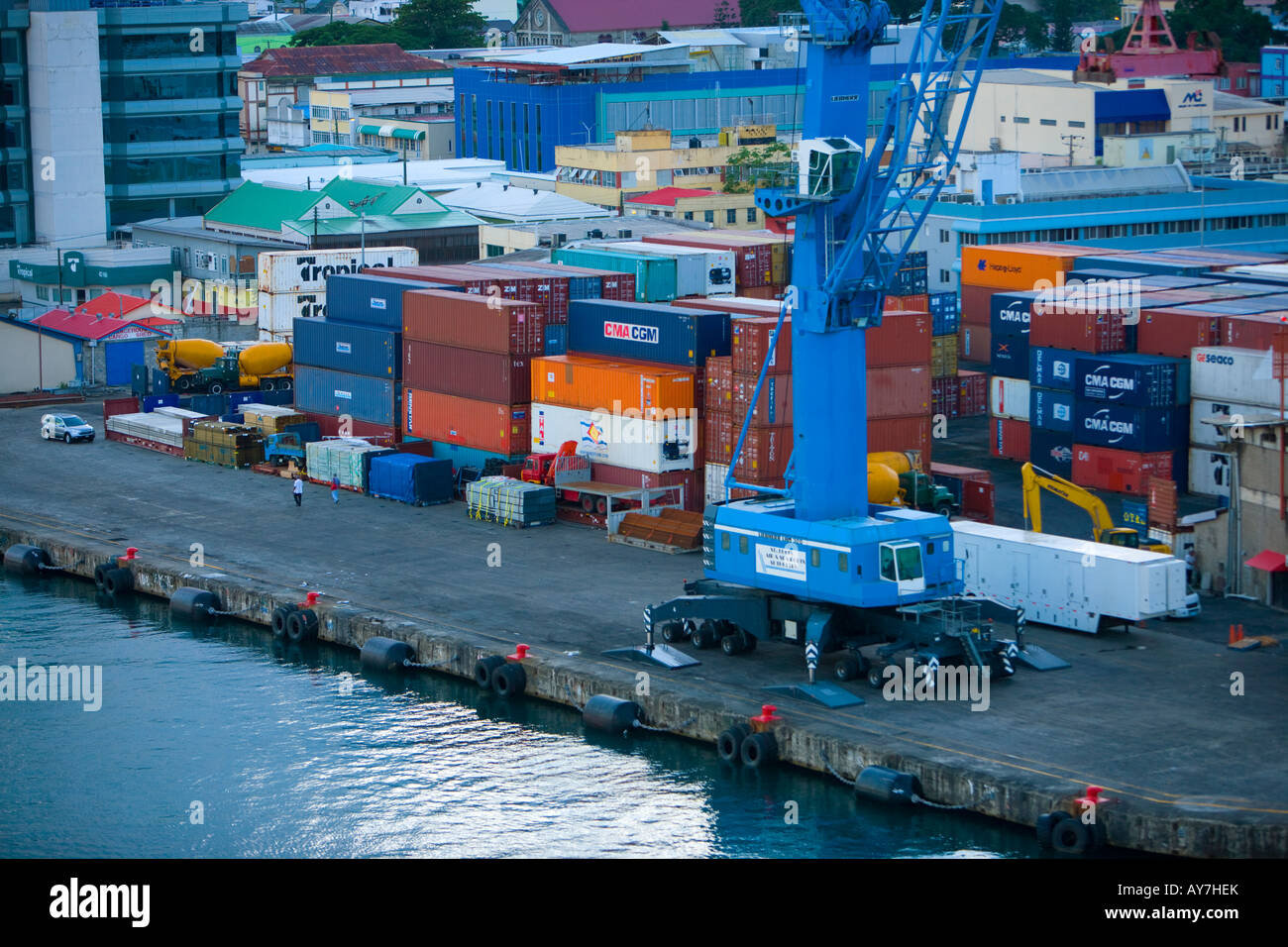 Shipping containers in St. Lucia, West Indies, Caribbean Stock Photo - Alamy