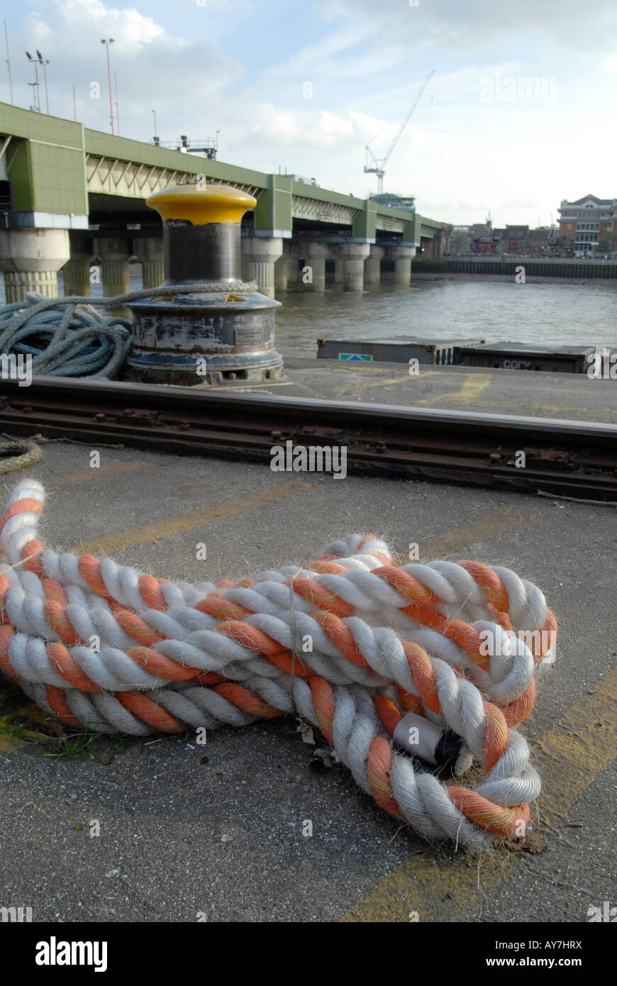 UK FISHING NETS AND ROPES UNDER SOUTHWARK BRIDGE IN THE CITY. LONDON ...