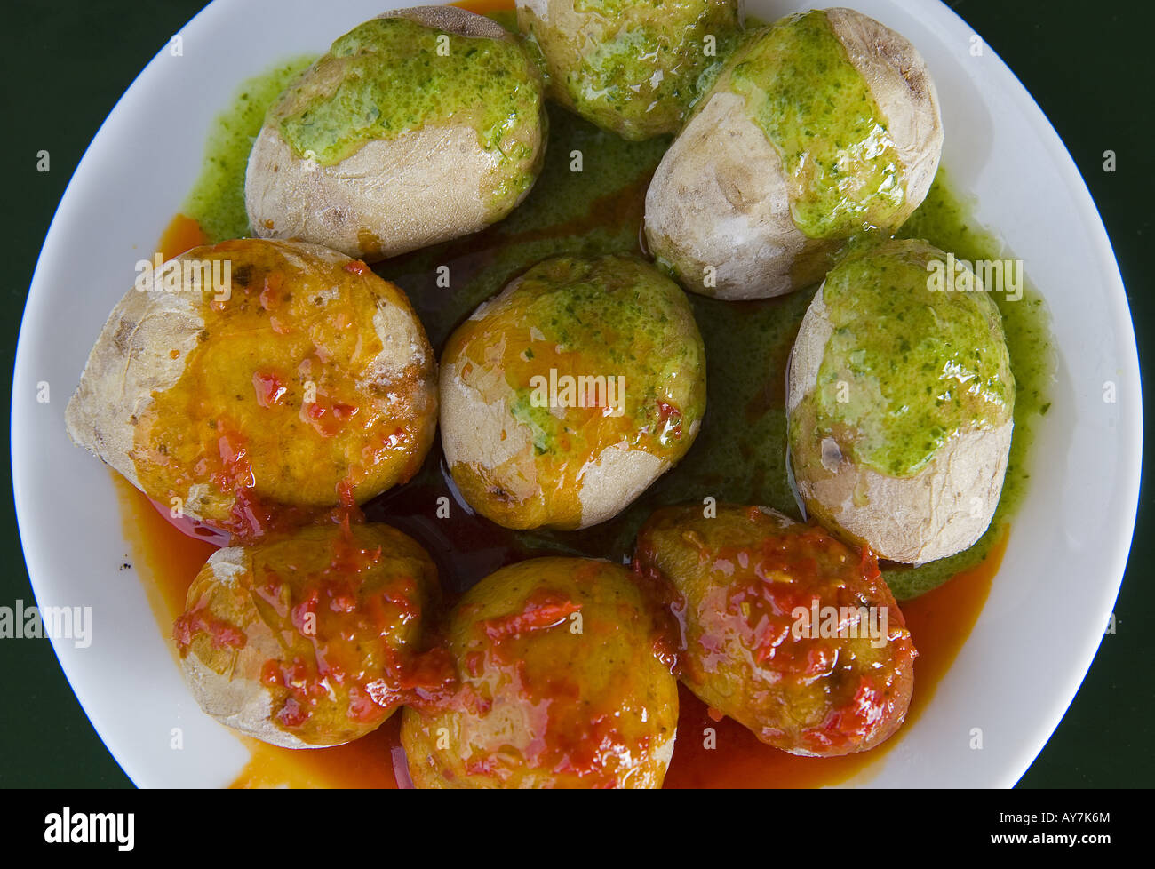 Papas arrugadas typical potatoe dish Tenerife Canary islands Spain Stock Photo