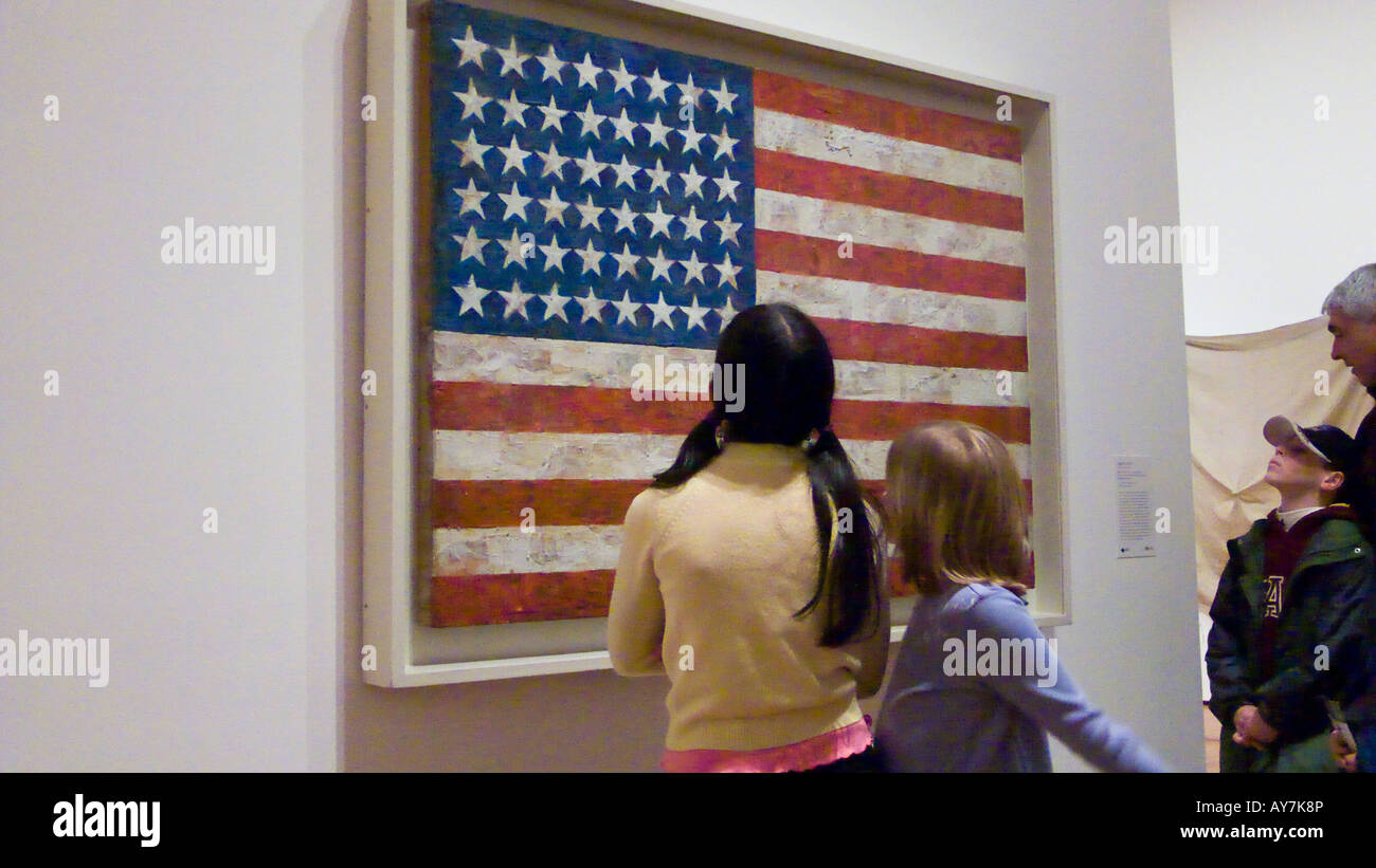 Children watching Jasper Johns s Flag The Museum of Modern Art MoMA New York USA Stock Photo