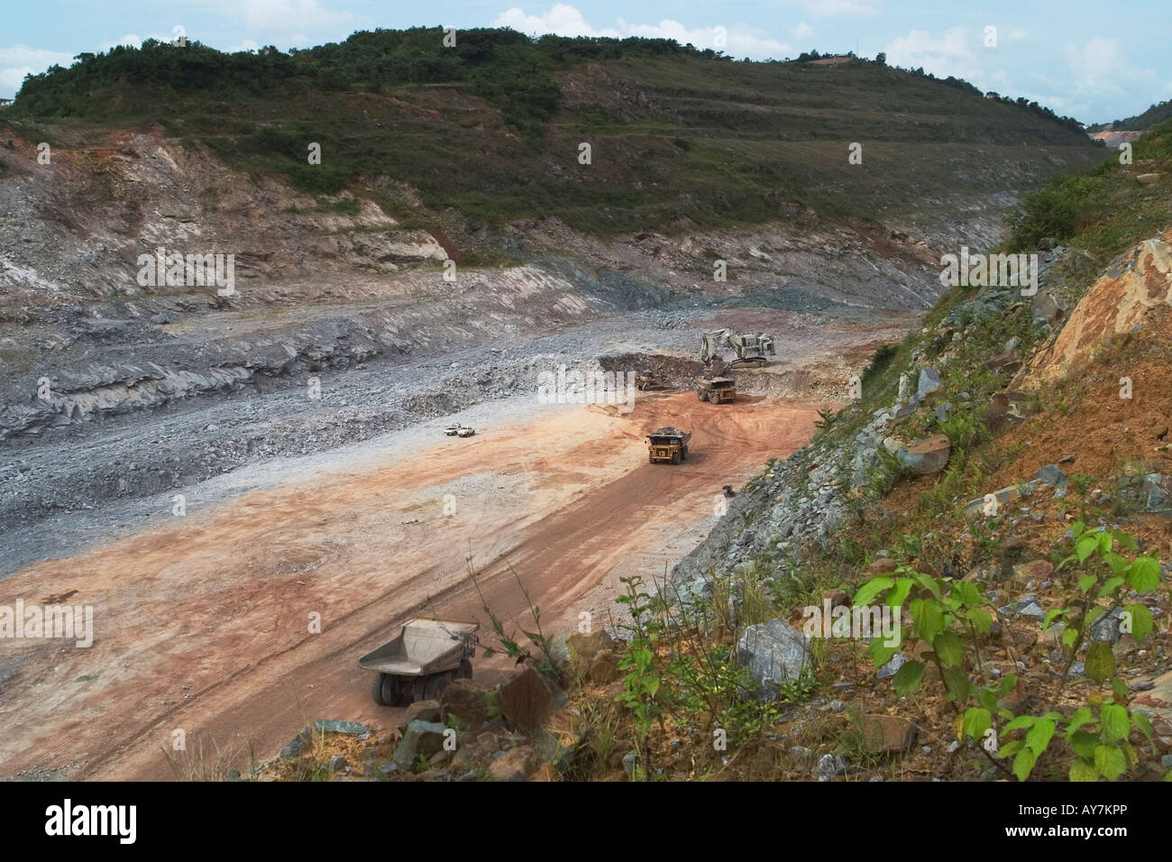 Overview of surface opencast gold mine showing mining operations with ...