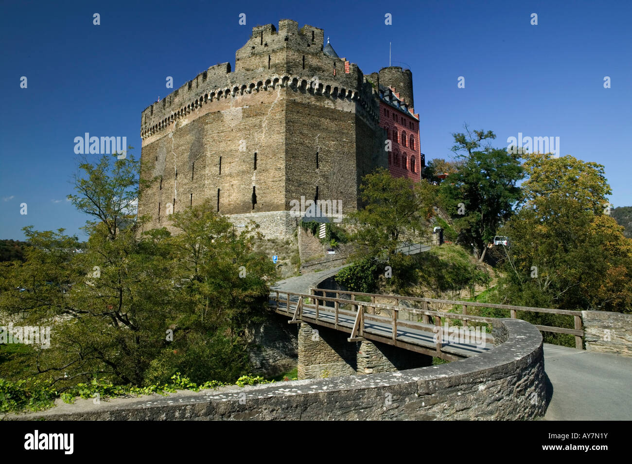 Oberwesel Schönburg romantic middle Rhine valley world cultural heritage of UNESCO castle Schoenburg Germany Stock Photo