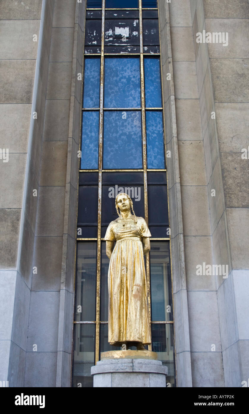Gilded figure outside Palais de Chaillot Trocadero Paris Stock Photo