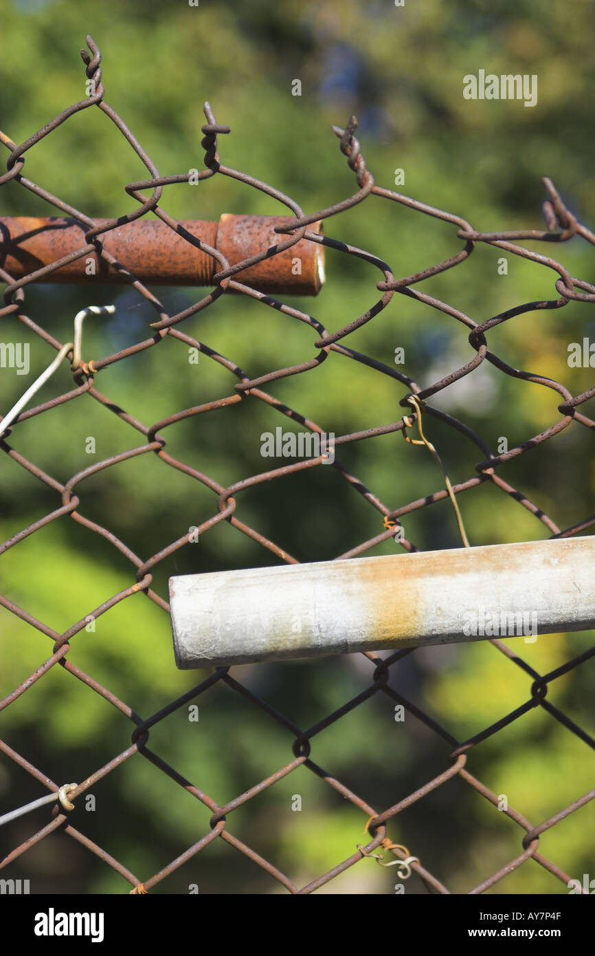 old fence posts almost connected Stock Photo
