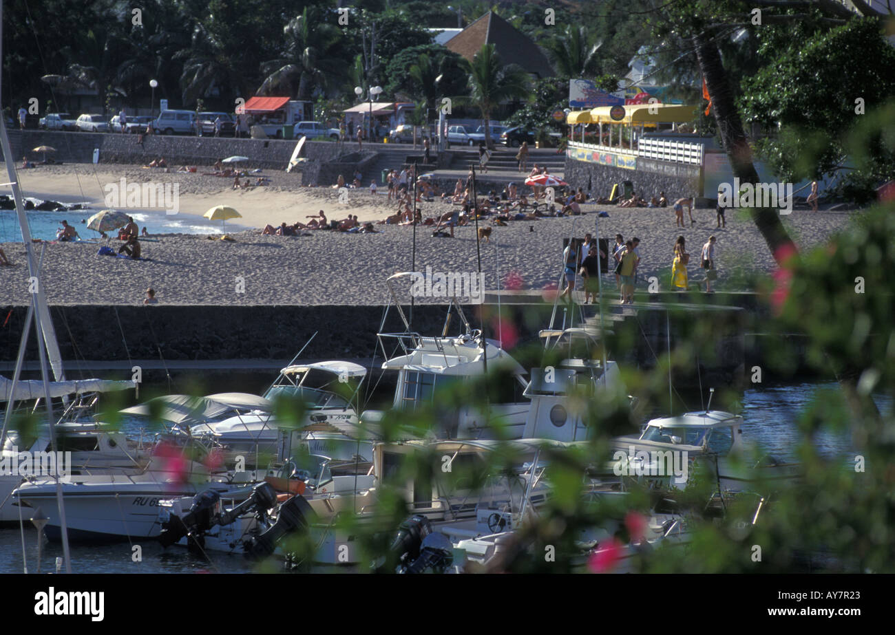 Beach and marina at St.GilleslesBains, Reunion island, Indian Ocean