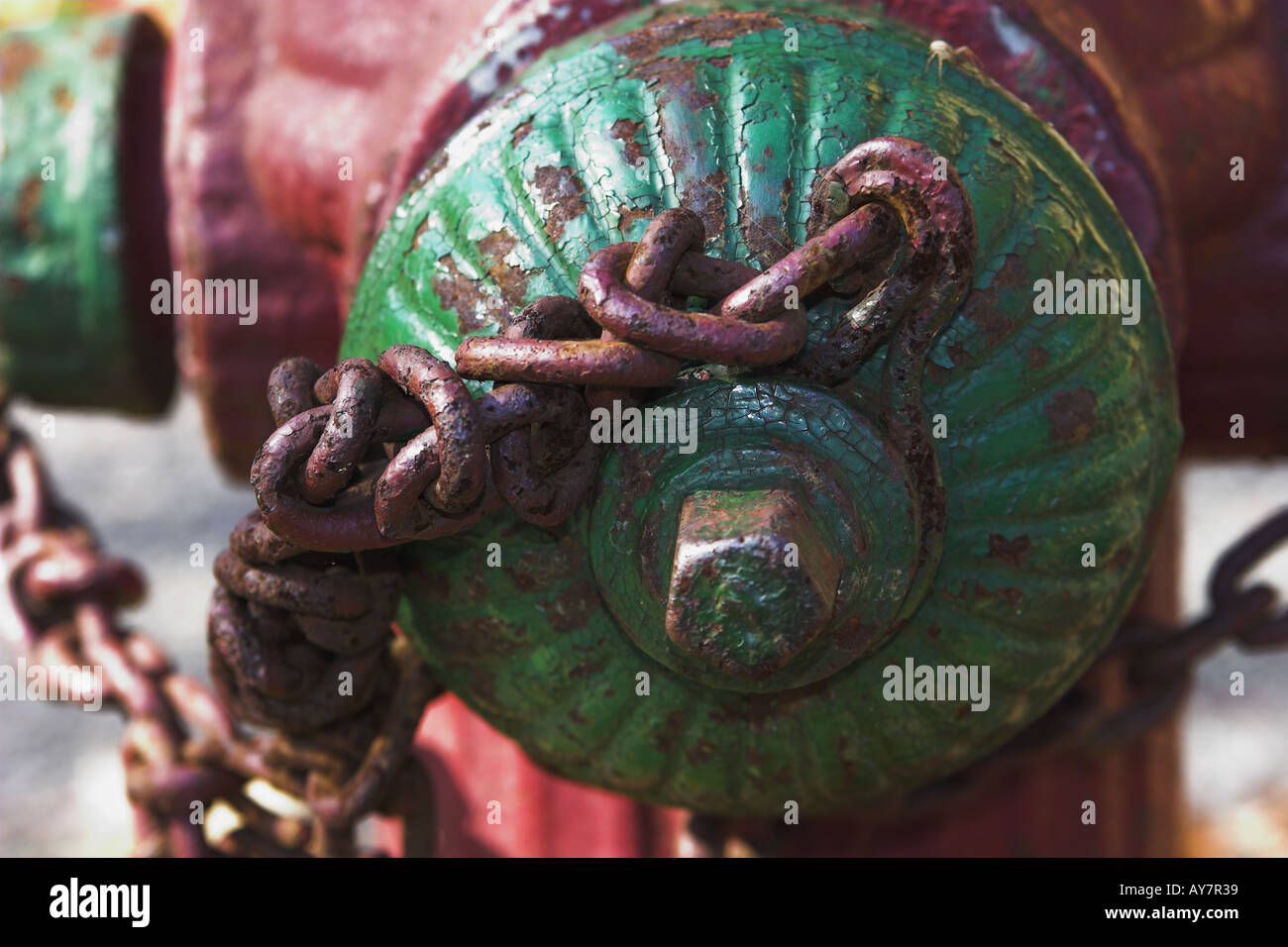 Detail of fire hydrant and chain Stock Photo