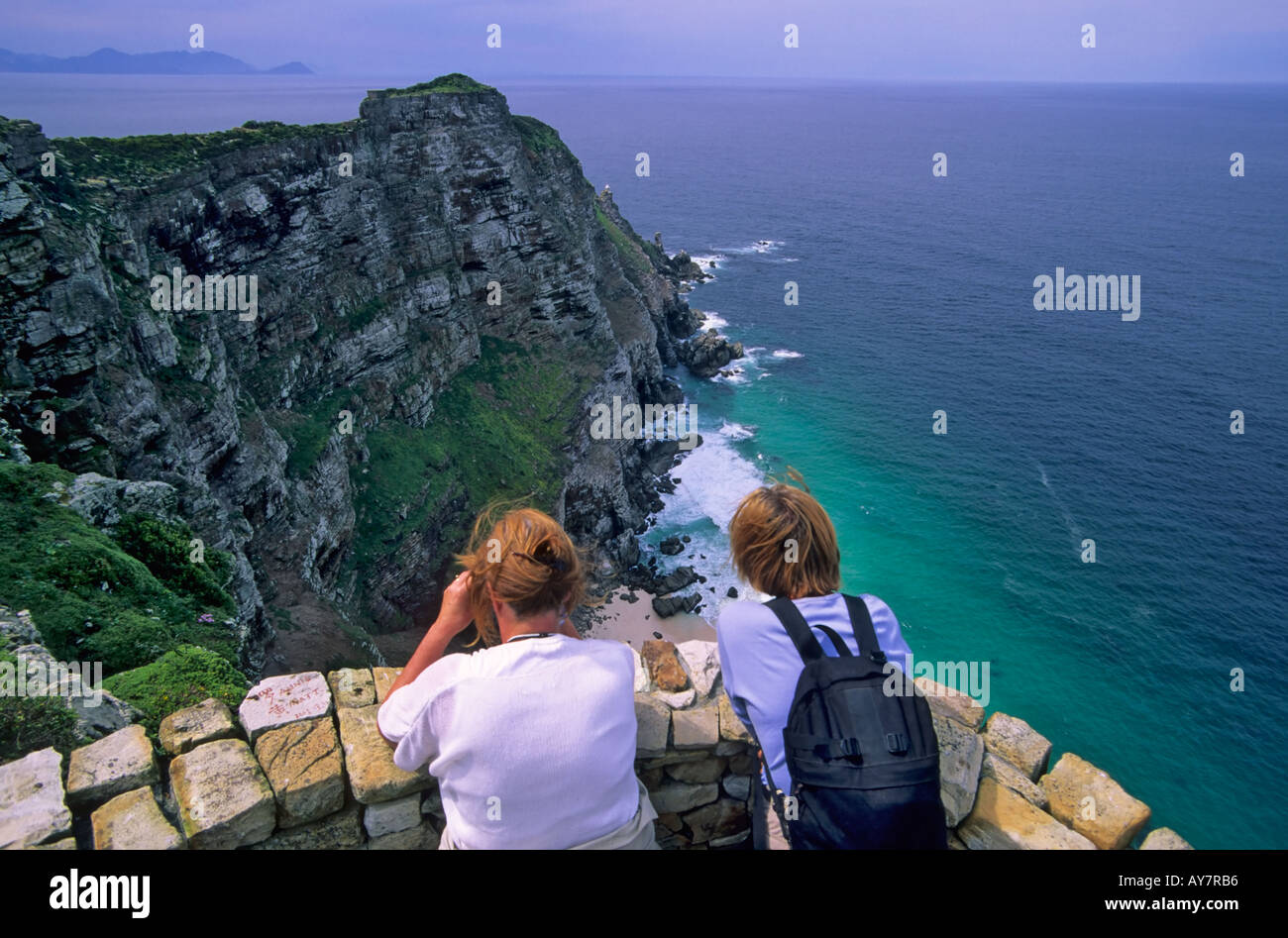 Tourists looking out to Cape Point, Cape of Good Hope, near Cape Town, South Africa Stock Photo