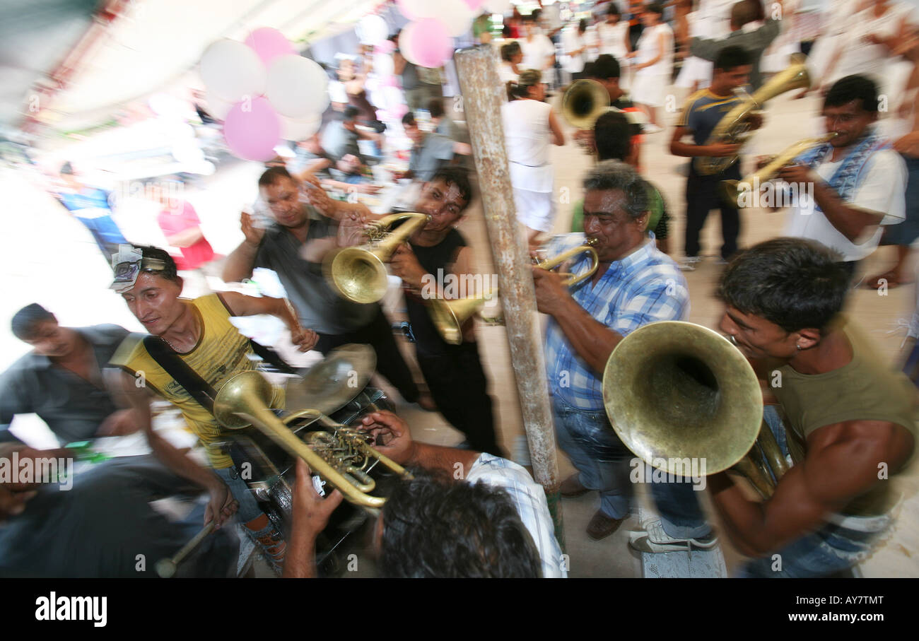 A gypsy wedding in Bulgaria goes with traditional music and lots of alcahol Parties continue for 3 days Stock Photo