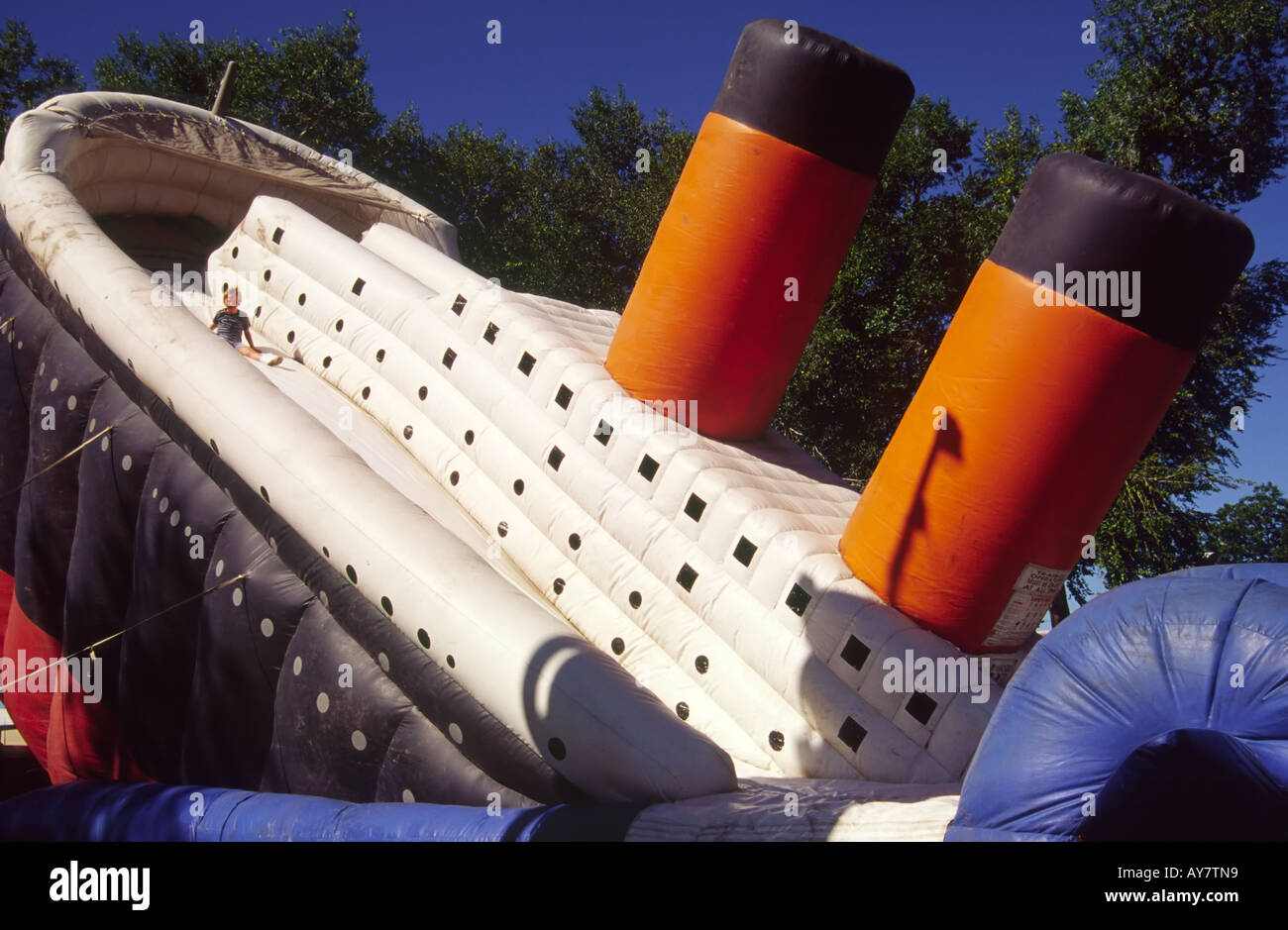 A slide ride of 'titanic' size, at the Pinata Fest in Poe Corn Park, Roswell, New Mexico. Stock Photo