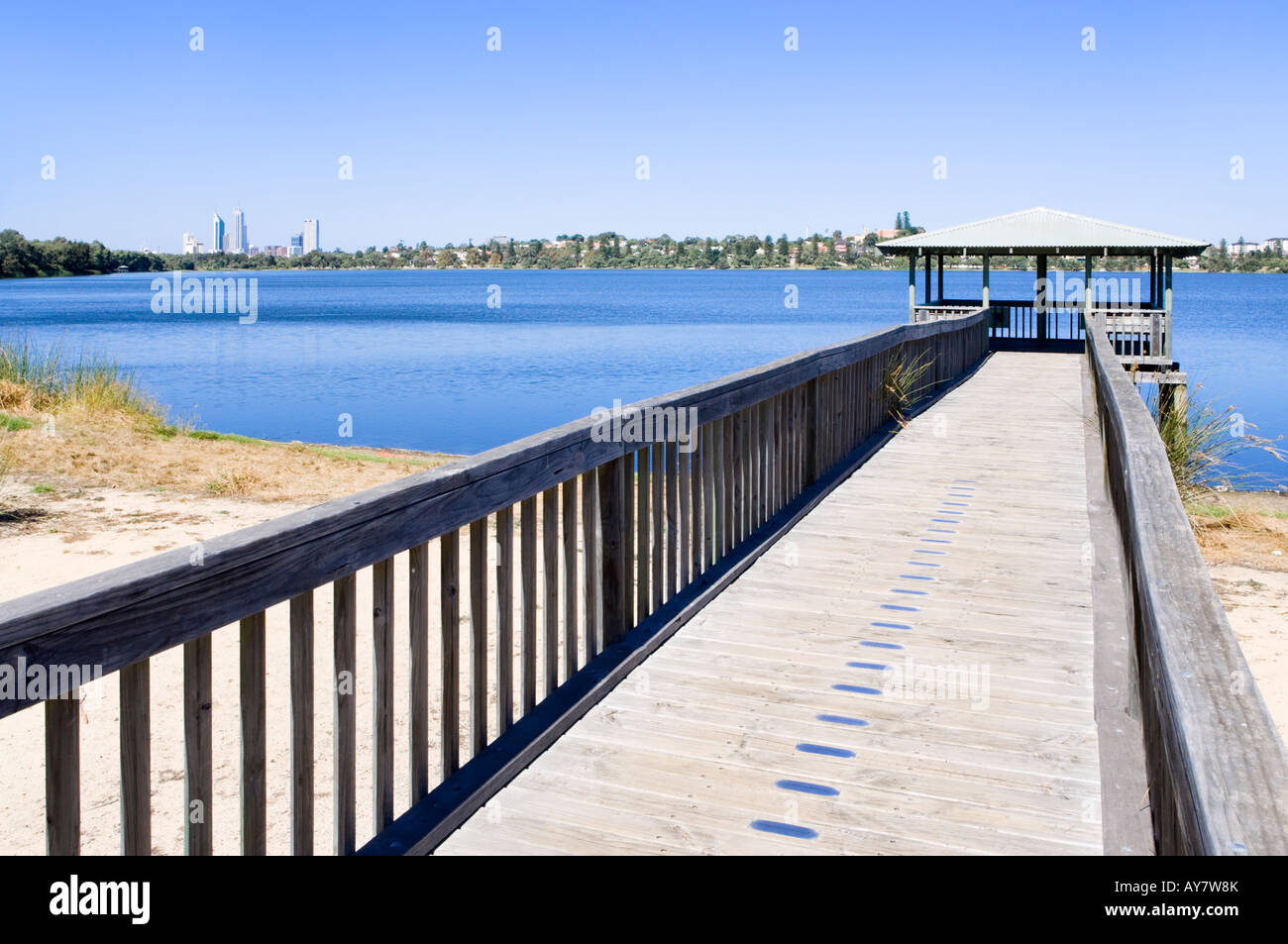 Boardwalk out to a lookout on Lake Monger with Perth