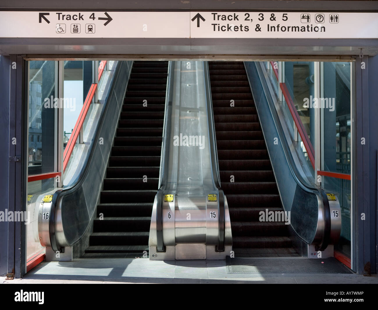 Escalators on a train Platform in Stamford Connecticut USA Stock Photo