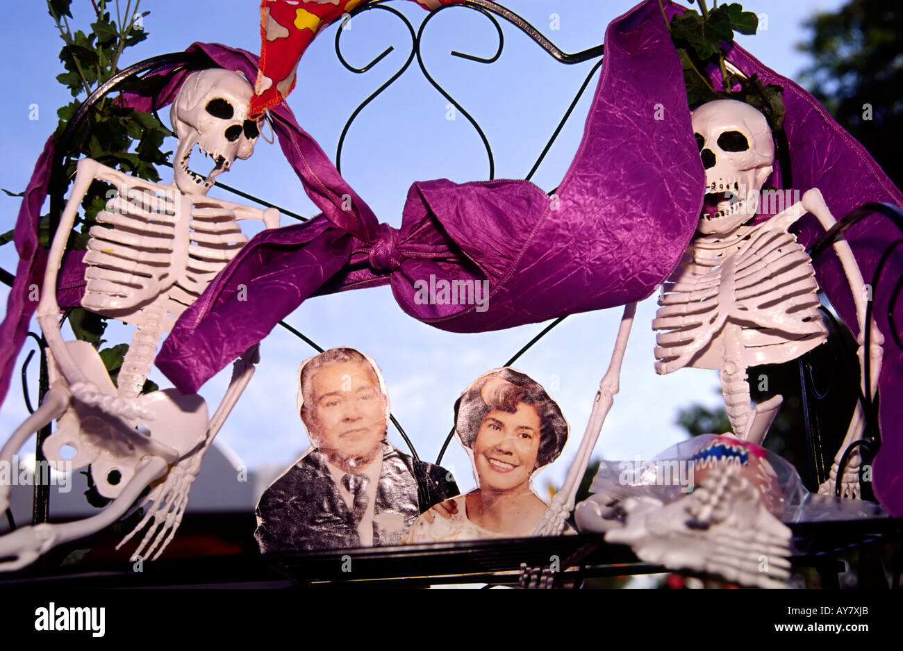 An altar built for "Dia de Los Muertos", The Day of the Dead celebration in Old Mesilla, New  Mexico. Stock Photo