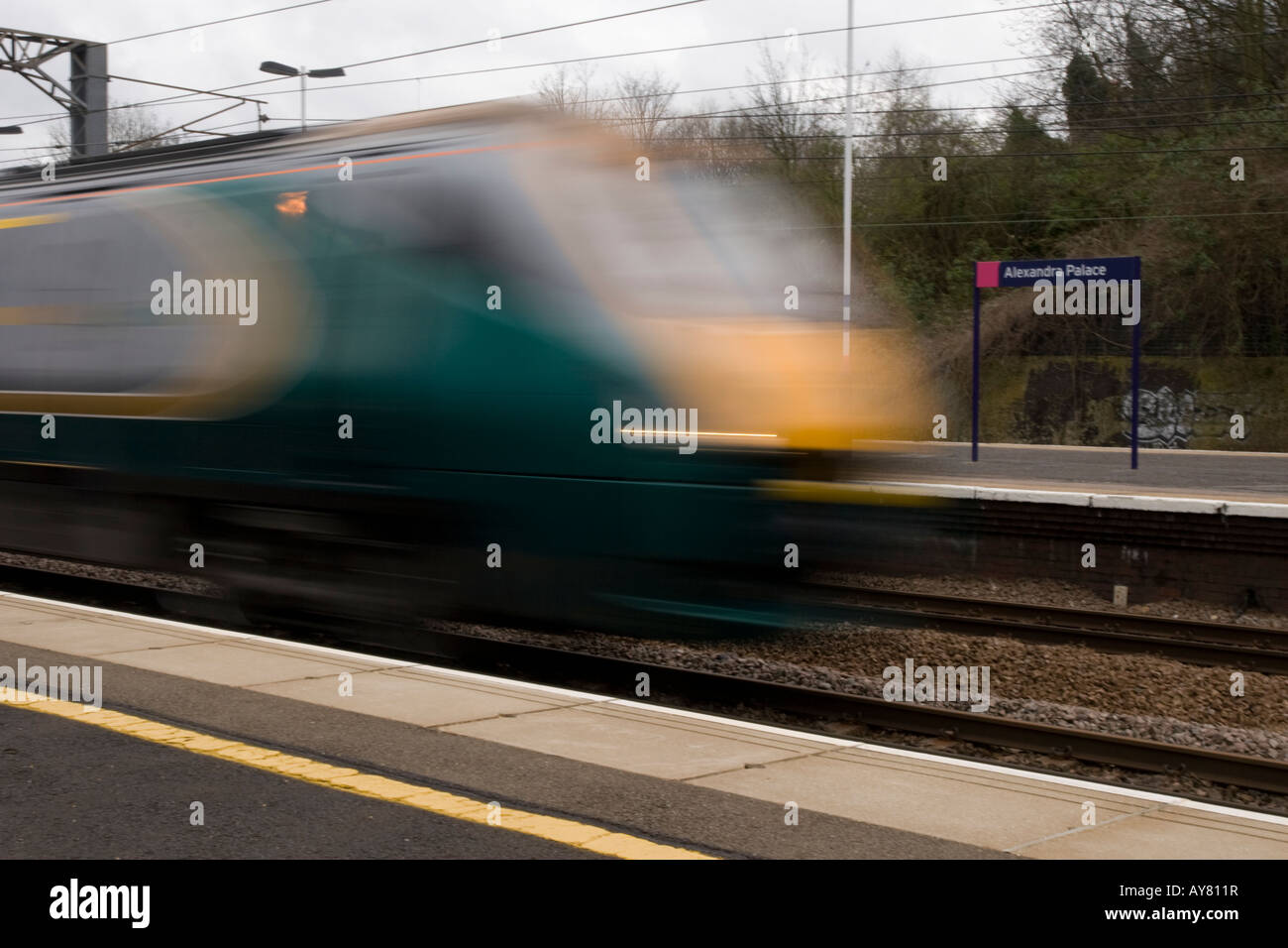 Hull Trains Express Train Passes at speed with motion blur Stock Photo