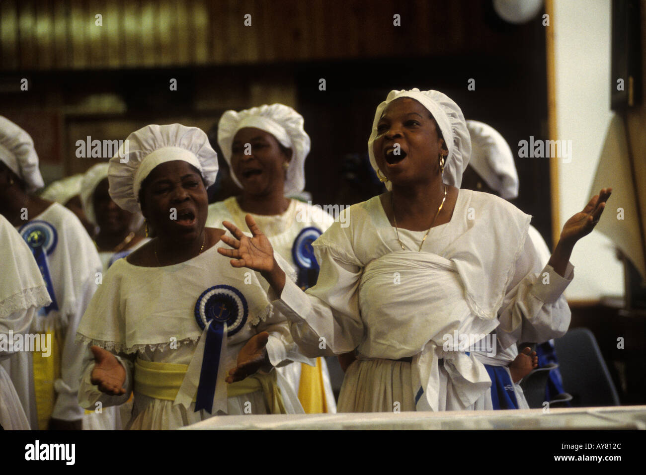 Black British church service Brotherhood of the Cross and Star London This semi Christian church was founded by Olumba Olumba Obu 1990s HOMER SYKES Stock Photo