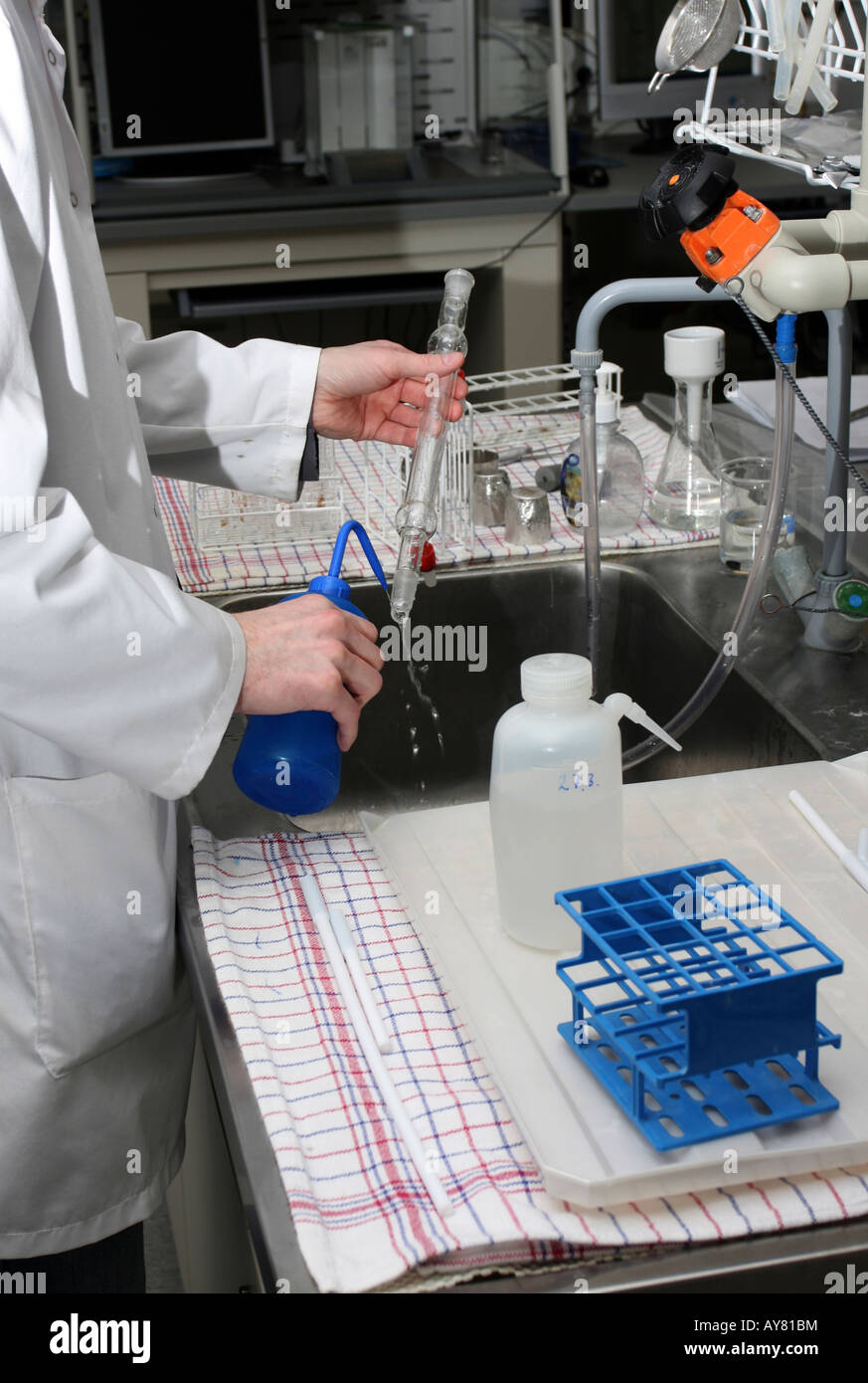 scientist working with chemicals and equipment in a real life