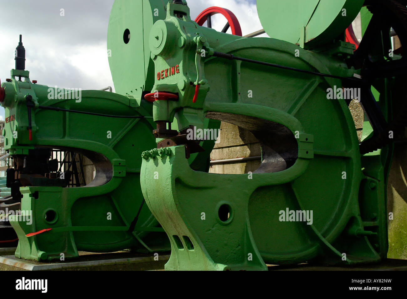 Green heavy machines lathe outdoors Maritime Museum Rotterdam Netherlands Stock Photo