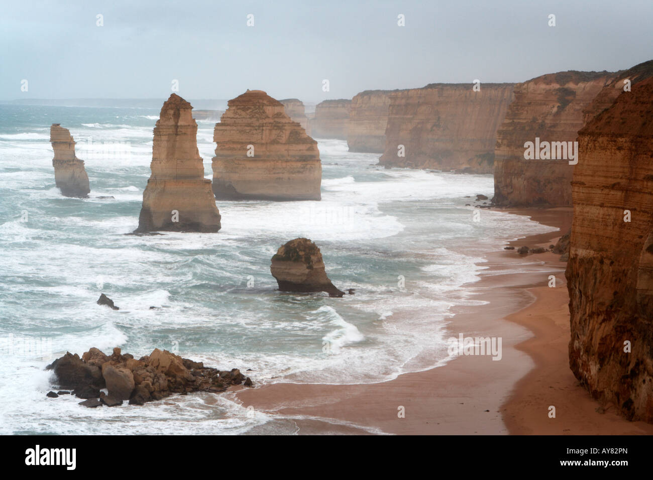The Twelve Apostles on the Great Ocean Road on a stormy winter day, Victoria, Australia Stock Photo