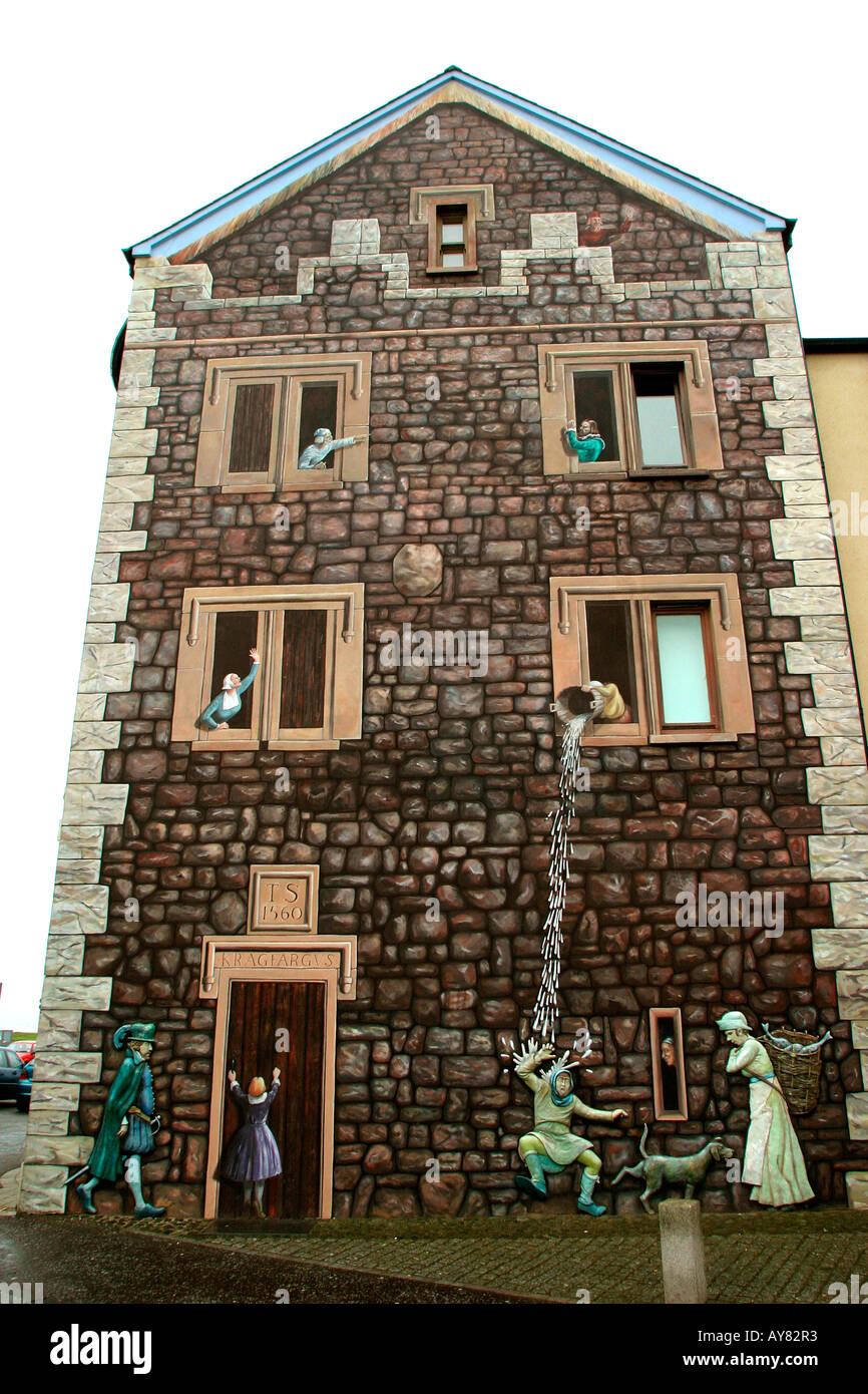 County Antrim Carrickfergus High Street mural on side of building Stock