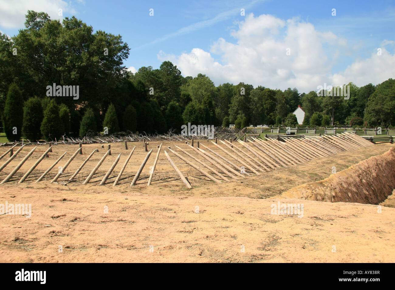 Reproductions of 'fraise' defensive fortifications at the Pamplin Historical Park, Petersburg. Stock Photo