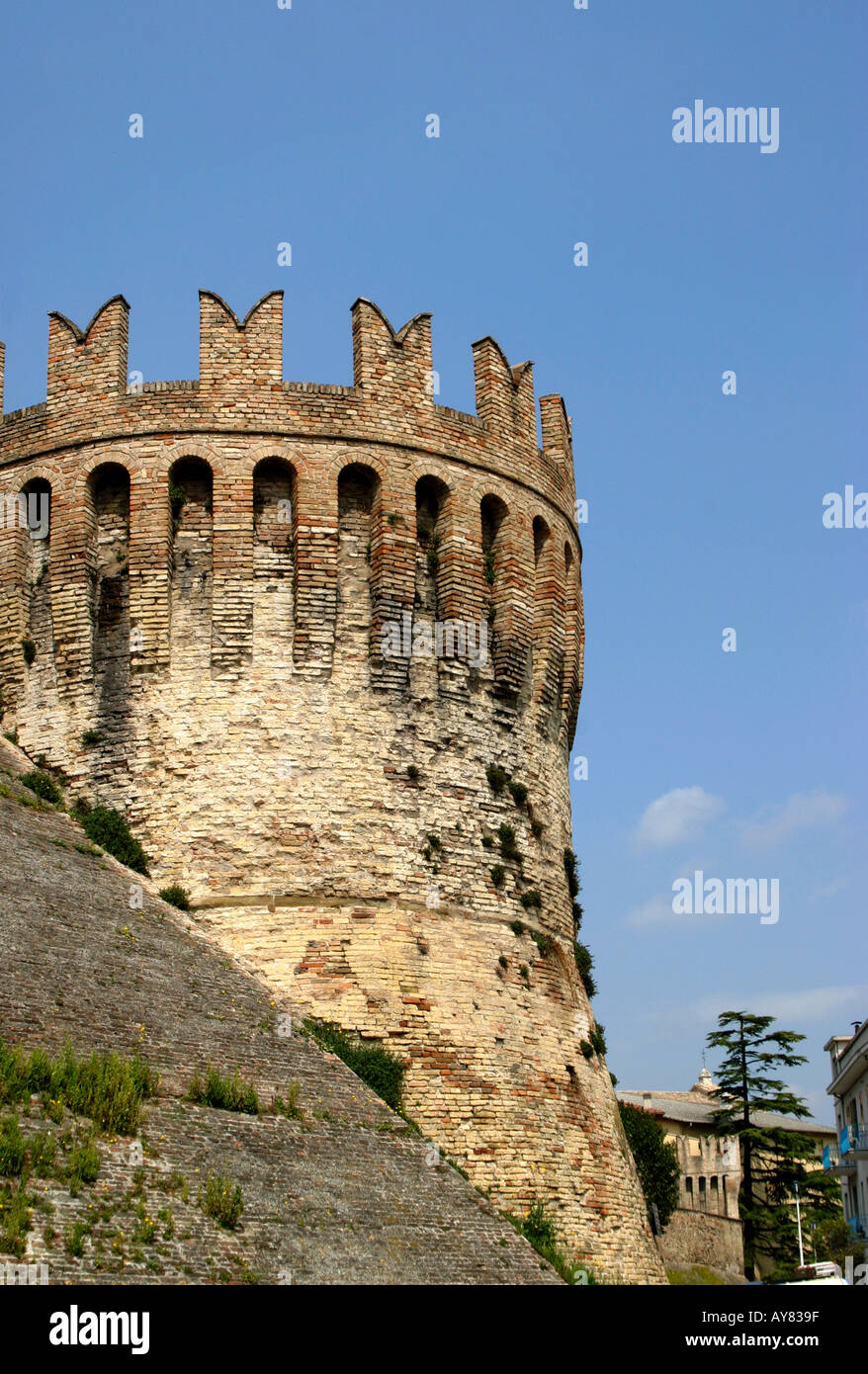 Ancient crenellated Tower in the city walls historic Tolentino Le Marche the Marches Italy Stock Photo
