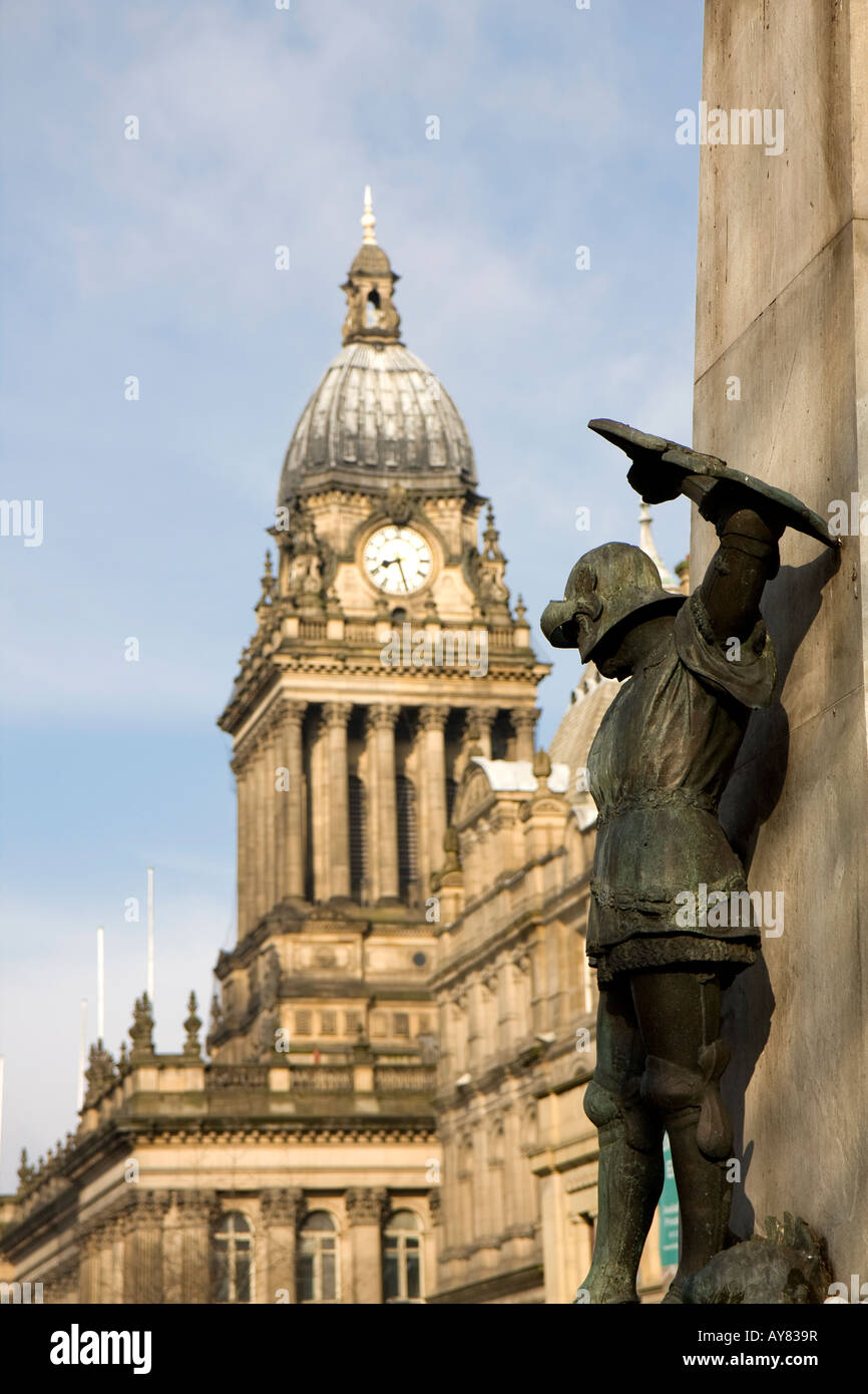 Statue of St in front of Leeds Town Hall Yorkshire, England
