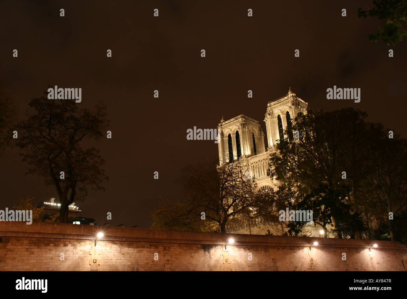 Paris by night - Notre-Dame cathedral Stock Photo