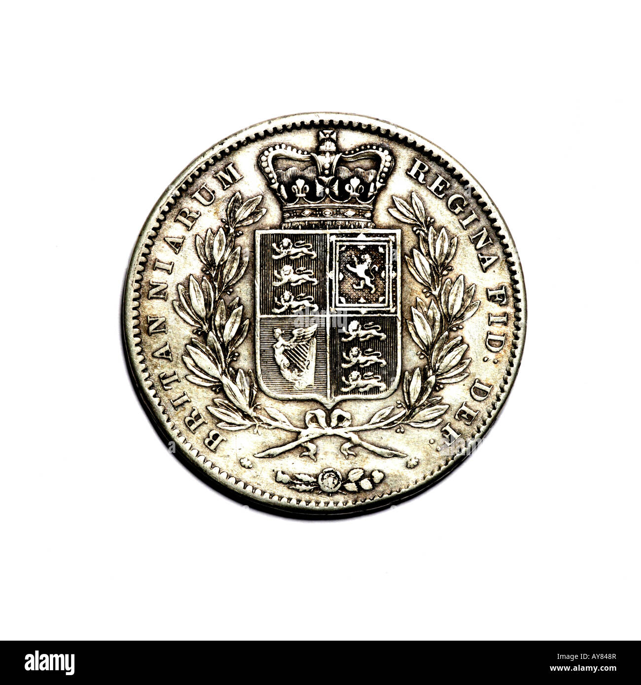 'VICTORIAN CROWN: YOUNG HEAD 1847 REVERSE' Stock Photo