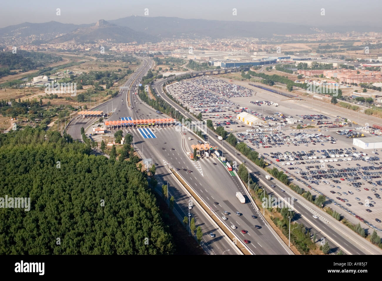 Aerial view of  a toll plaza in Mollet Barcelona Spain Stock Photo