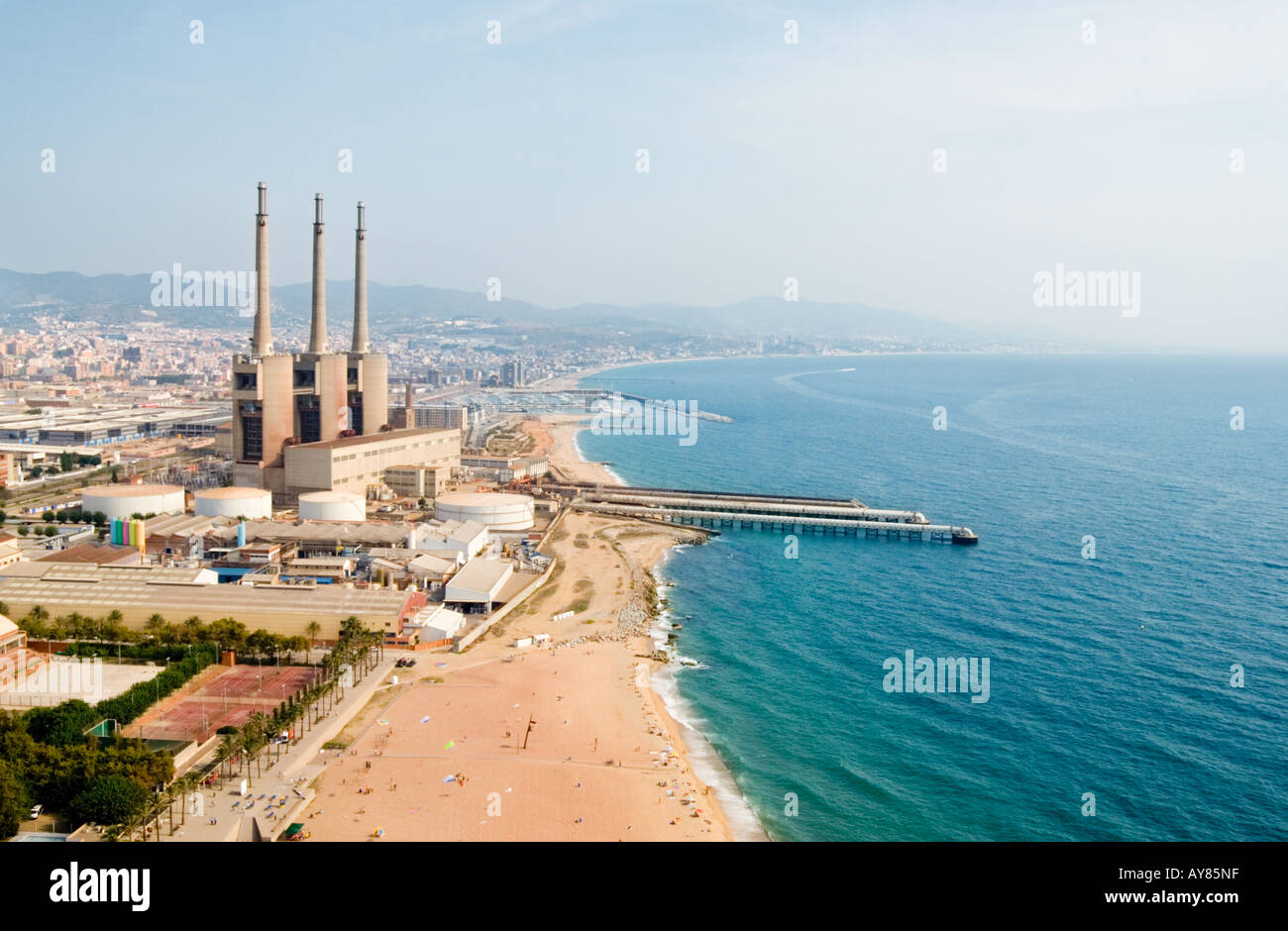 AERIAL VIEW OF ELECTRIC PLANT AND CHIMNEYS IN BADALONA BARCELONA